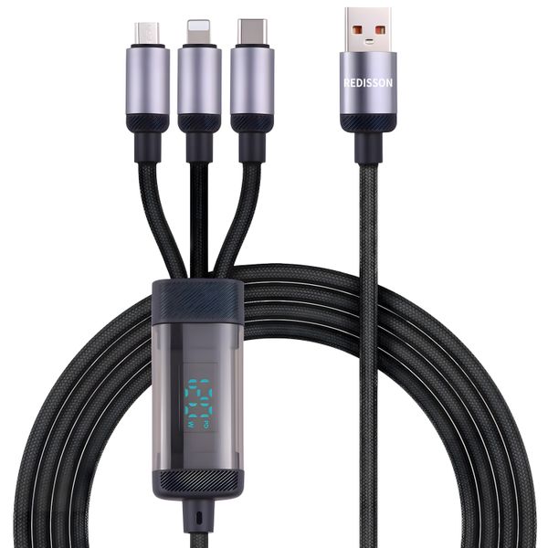 Redisson 3-in-1 Fast Charging Cable 120W, USB-C + Micro + iOS LED Display