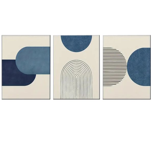 Canvas-Art-3 Pieces Blue Minimalist Modern Blue Boho Abstract Wall Art