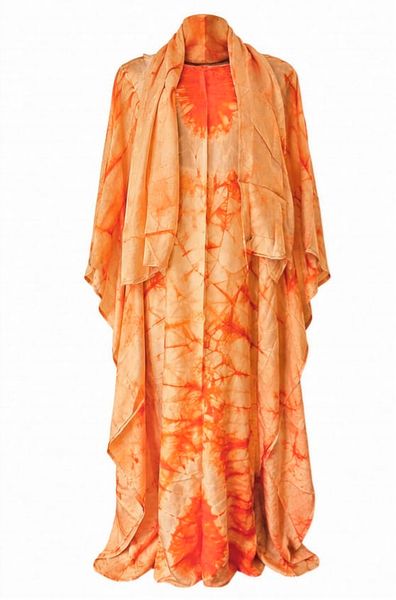 Adire Silk Boubou/ Bubu Dress: Size African Kaftan Gown with Head Tie