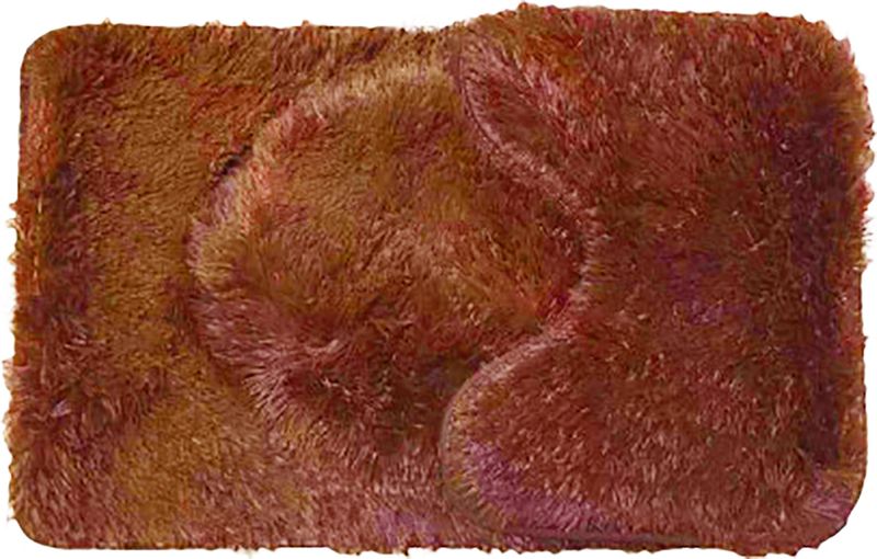 3 Piece Non-Slip Plush Toilet Seat Cover &amp; Bathroom Mats Set - Fluffy Brown