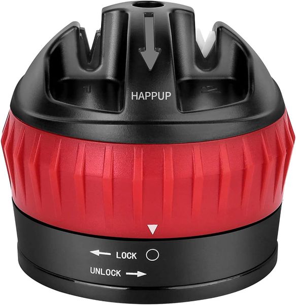 Knife Sharpener, 2-Stage w/ Suction Base, One-Handed Operation, Red