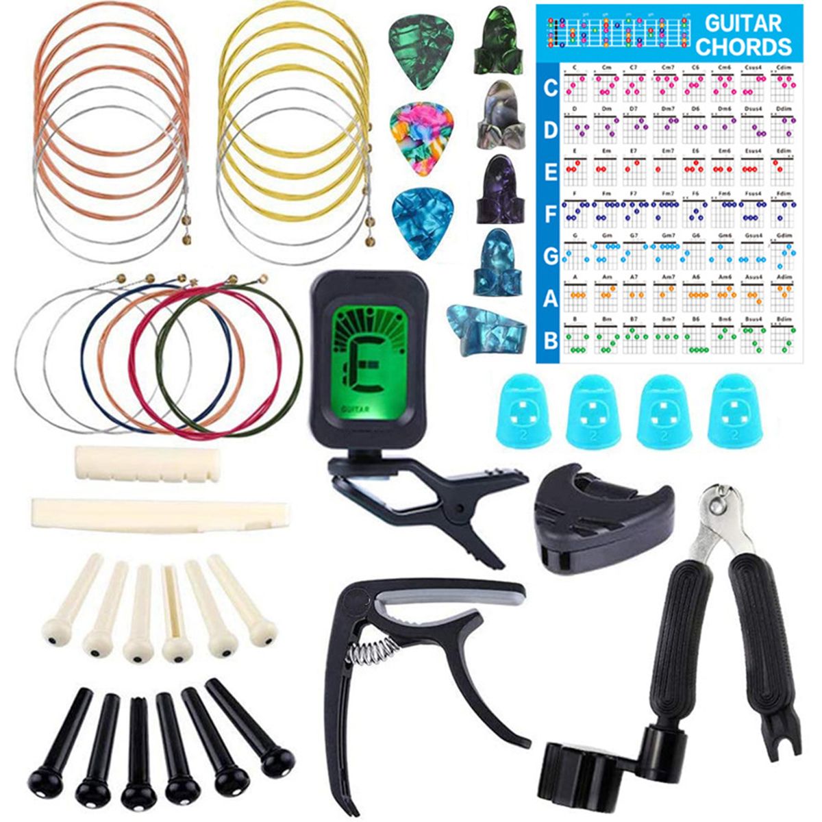 49PCs Guitar Tool Changing Accessories Kit trings Pick Capo Winder Tuner