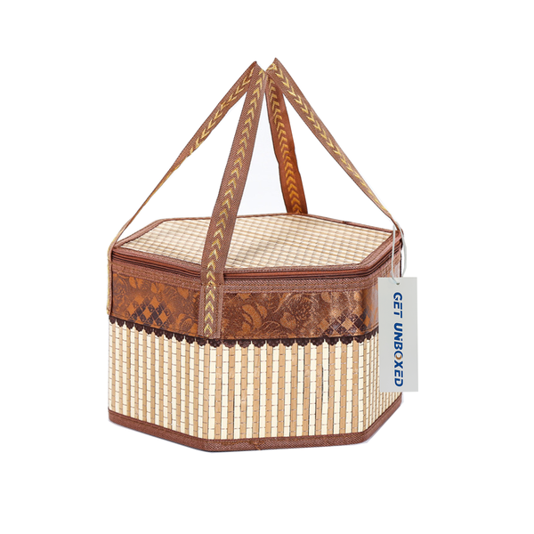 GET UNBOXED Bamboo Basket Shopping Storage Box Outdoor Picnic Storage Bin