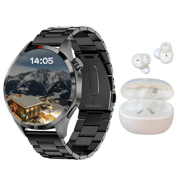 Golden Perfect Dual Strap Smartwatch &amp; Earphones - Fashion Gift Set For Men