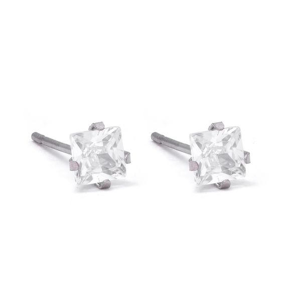 Androgyny Stainless Steel Square Cubic Zirconia Stud Earrings