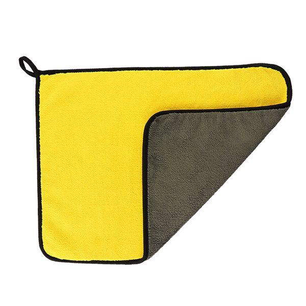Gray Yellow Car Washing Towel 60x30cm Thicken Double Sided Cleaning Cloth