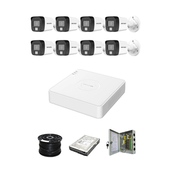 Hikvision 8 Channel System with 8 x 2MP Bullet AUDIO Cameras - PSU Box