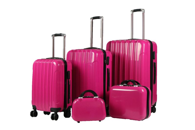 Garmanna 5 Piece ABS+PC Hard Luggage Bag Set with Trolley - Pink