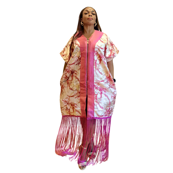 The Madame Slay Tassel Dress - Pink &amp; Gold Leaf