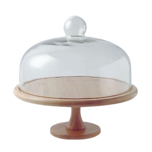 Wooden Footed Glass Cake Dome - 27cm x 26cm