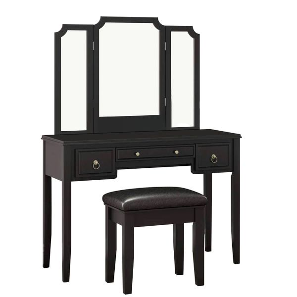 Dressing Table Set Vanity Makeup Desk with Mirror &amp; Cushioned Stool