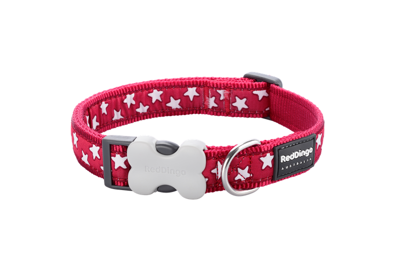 Red Dingo Design Collar - Stars White on Red - Red XS
