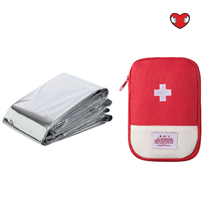 First Aid Kit Mini and Emergency Blanket Mylar Space Thermal Shock