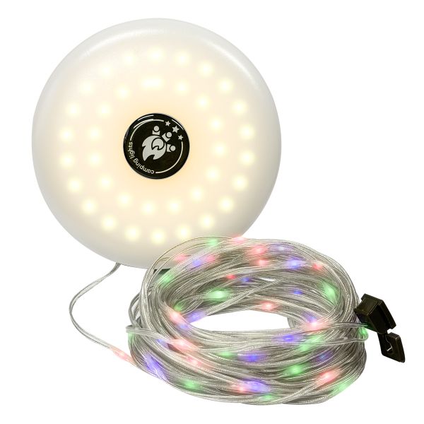 Solar Rechargeable Camping String Light-10m Warm White And Colour light