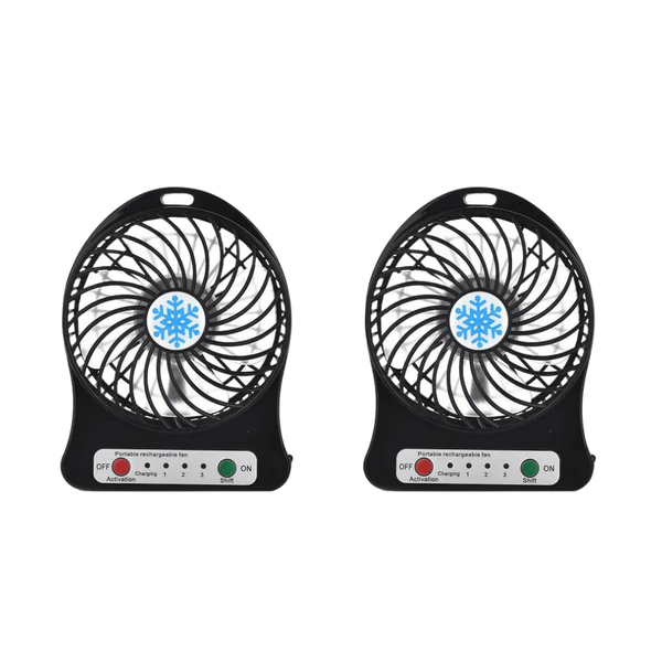Rechargeable Mini Desk Fan Black Pack of 2 Units