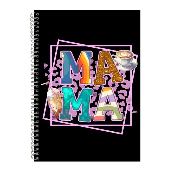 Squares A4 Notebook Spiral Lined Coffee Mama Graphic Mom Notepad Gift 203