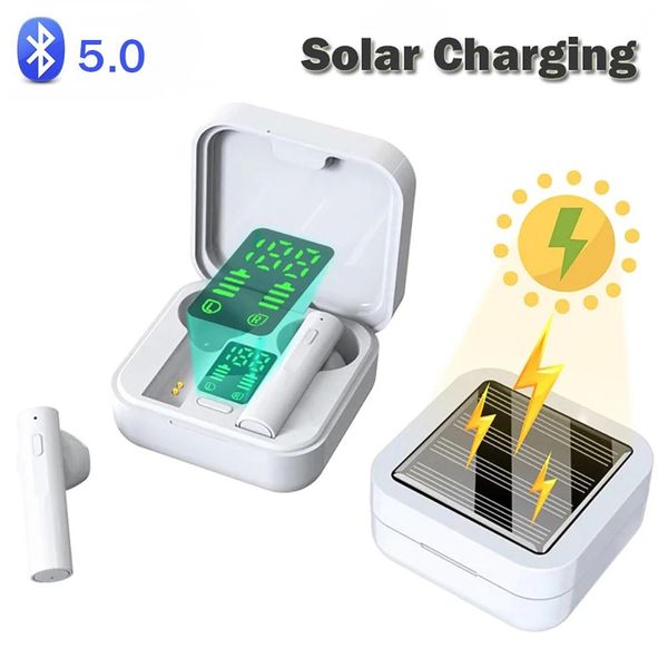 Solar Charging Bluetooth Earphone LED Digital Display Noise Reduction