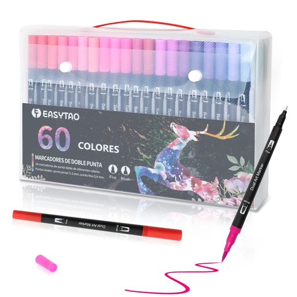 Double Tip Pens Markers 60 Watercolor Colors Brush Tip