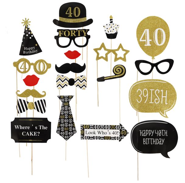 20-Piece 40Th Happy Birthday Party Favors Photobooth Props