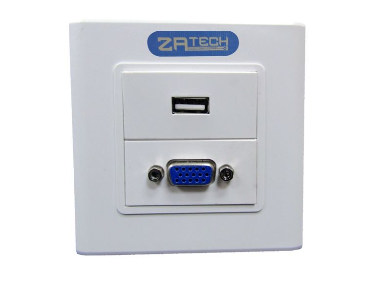 ZATECH Double Wall Plug With VGA Female &amp; USB Female Over CAT6