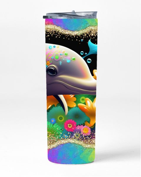 Sea Floral Neon 20oz Insulated Skinny Tumbler Sublimated With Straw 007