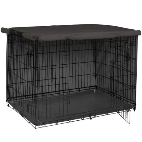 Dog Crate Black Folding Metal Wire Crate Removable Tray Black Cover XXL