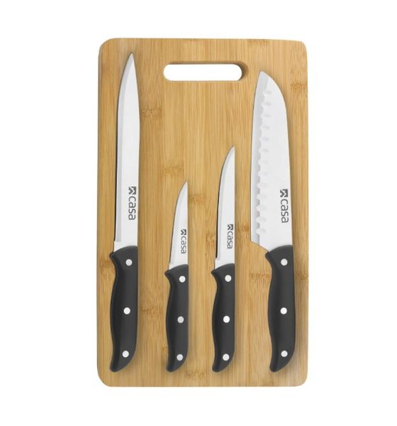 CASA Knife Set and Bamboo Cutting Board - Verona - 5 Piece