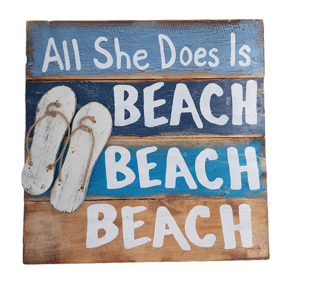 Wood Board Hanging - All She Does Is Beach Beach Beach