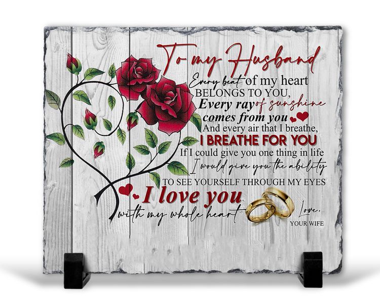 To My Husband EVERY BEAT Birthday Christmas Anniversary Gift SH3 Rock Slate