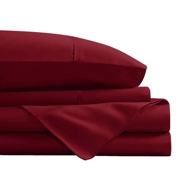 4Piece Bedsheet Set-Luxury Wrinkle Resistant Egyptian Comfort-Burgundy Wine