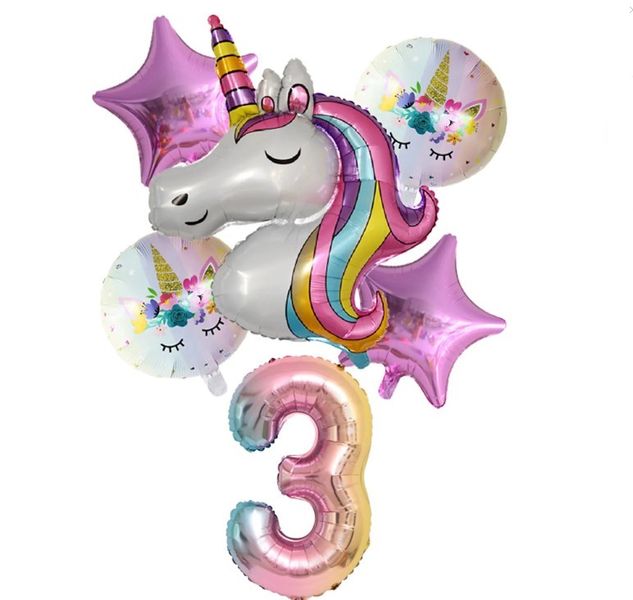 Unicorn Balloon Set for 3rd Birthday