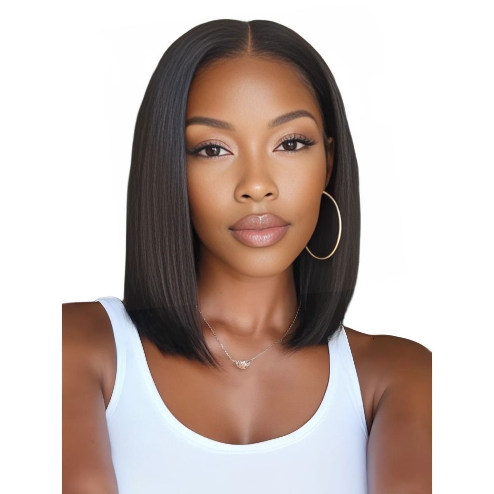 Geebuy 12" Bob Wig Brazilian Human Hair Straight Wig for Travel & Weekend