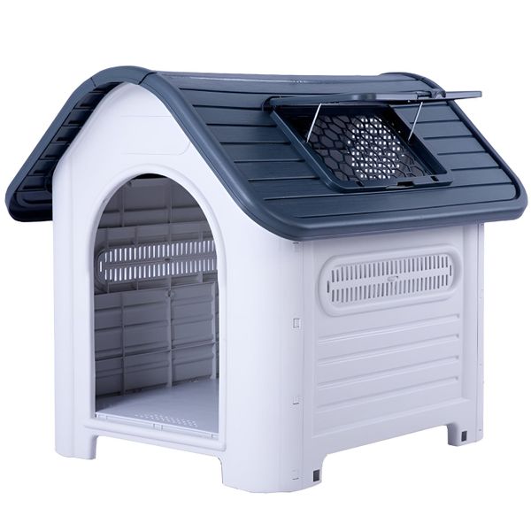 Weather Resistant Plastic Dog House with Raised Floor &amp; Ventilation - Grey