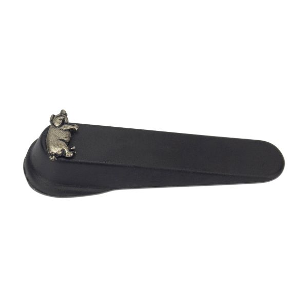 Wedge Doorstopper - Black With Silver Metal Pig Embellishment