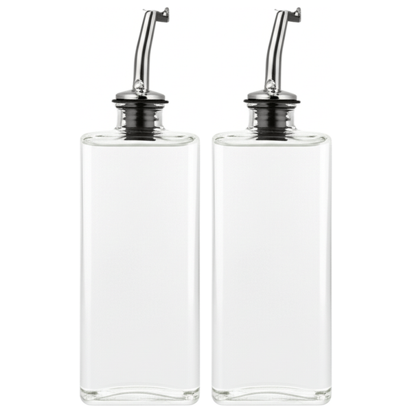 2 Pack - Glass Oil &amp; Vinegar Dispenser Bottle 350ml - Silver
