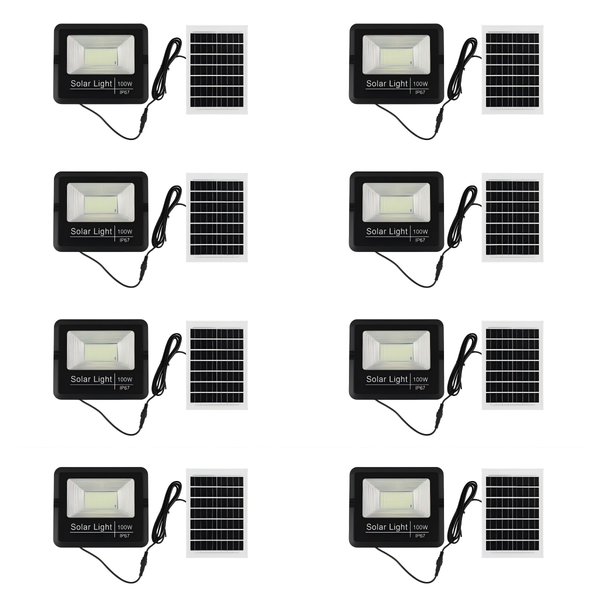 100W Solar LED Floodlight IP67 WaterproofOutdoor Light with Remote-8 Pack