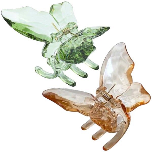 2 Piece - Transparent Monochrome Whimsical Butterfly Claw Clip Set
