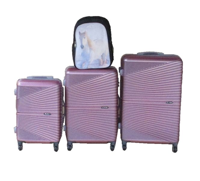 Pink 3-Piece ABS Luggage Set + Horse Print Backpack