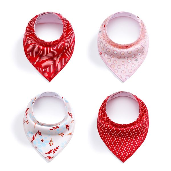 Red and Pink Patterned Baby Spit/Drool Bibs - Set of 4