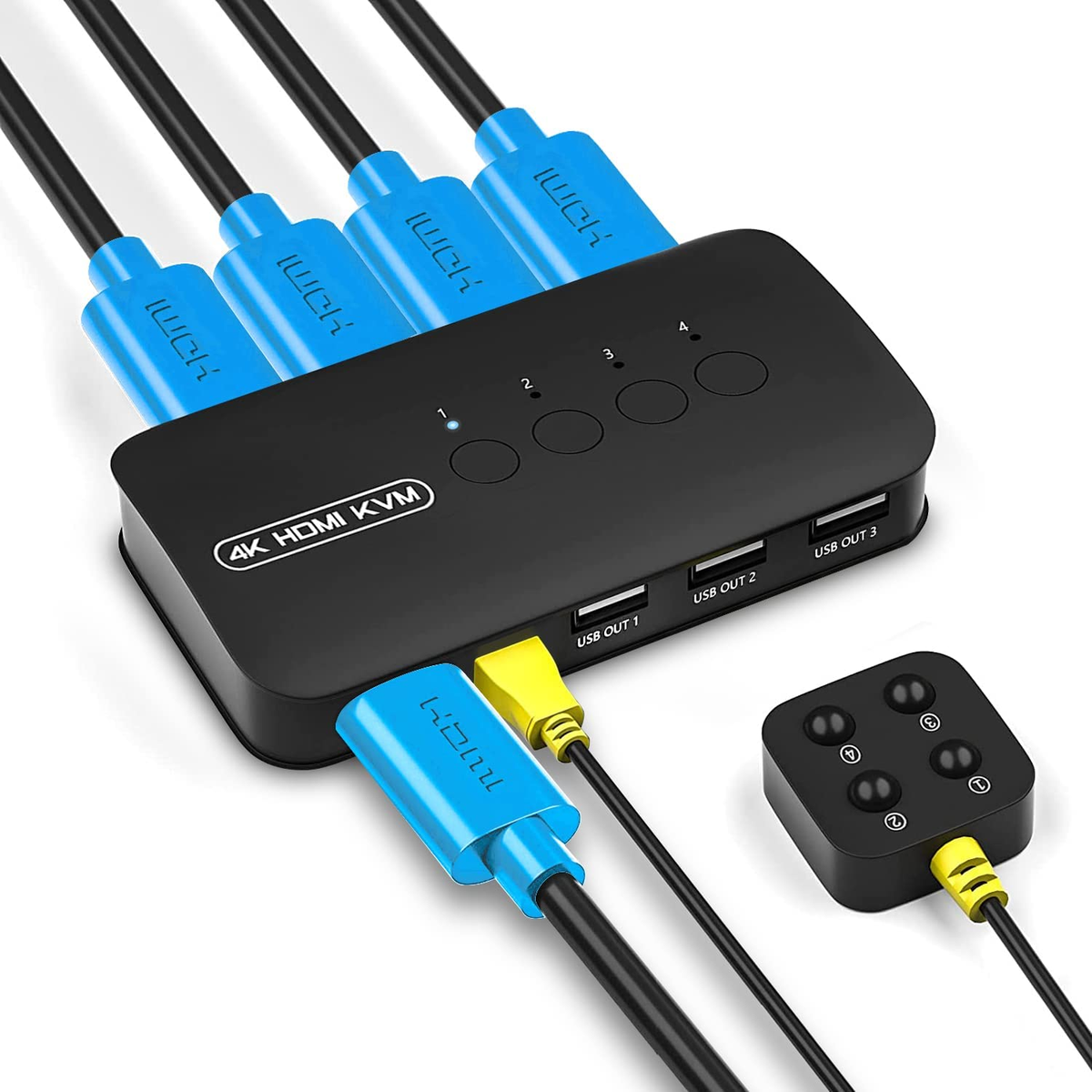 KCEIVE 4ポート HDMIスイッチャー 4K HD KVM Switch 4 Port HDMI USB Switcher for 4 Computer Share 1