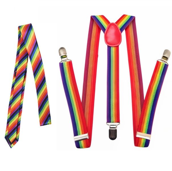 Rainbow Skinny Tie &amp; Elasticated Suspenders