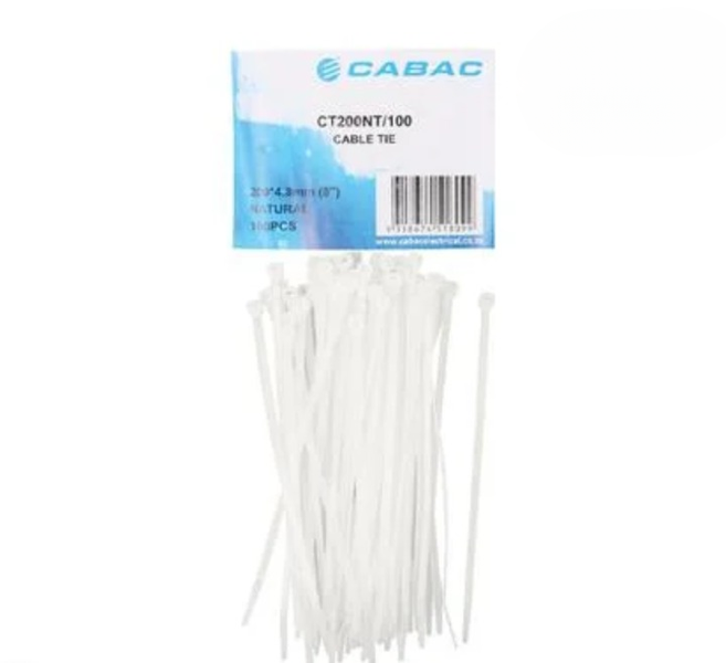 Bulk 100 White Nylon Cable Ties 4.8×200mm - Strong &amp; Durable