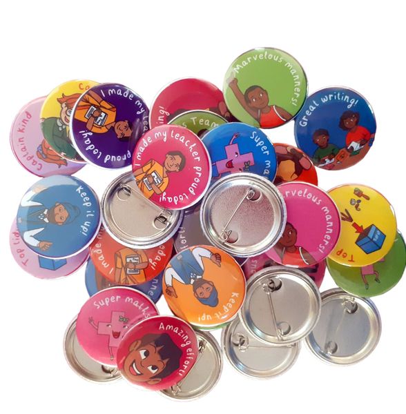 30 Piece Classroom Rewards Badge Pin Set 32mm