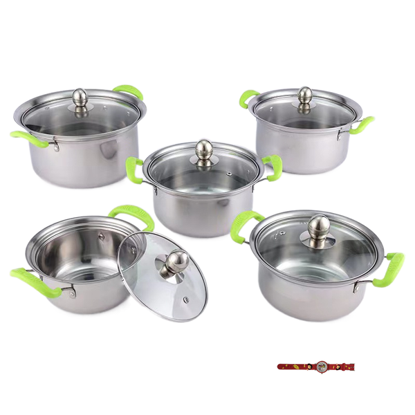 Stainless Steel Pot Set-Anti-Scald Handle Design - 10-Piece