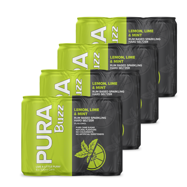 Pura Buzz Lemon, Lime &amp; Mint Rum Based Sparkling Hard Seltzer - 24 x 300ml