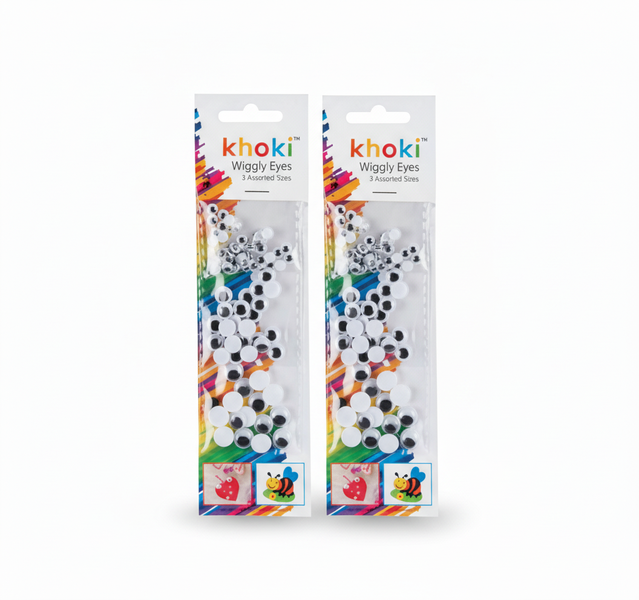 Khoki Self-Adhesive Wiggly Eyes - 3 Assorted Sizes for Crafts - 2 Pack