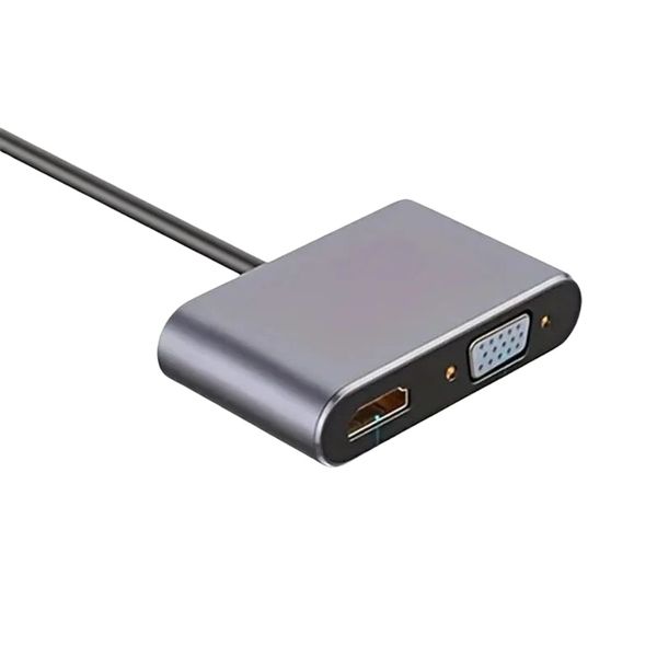 4-in-1 Type C Hub with 100W PD Charging HDMI VGA USB Ports for Laptop Gray