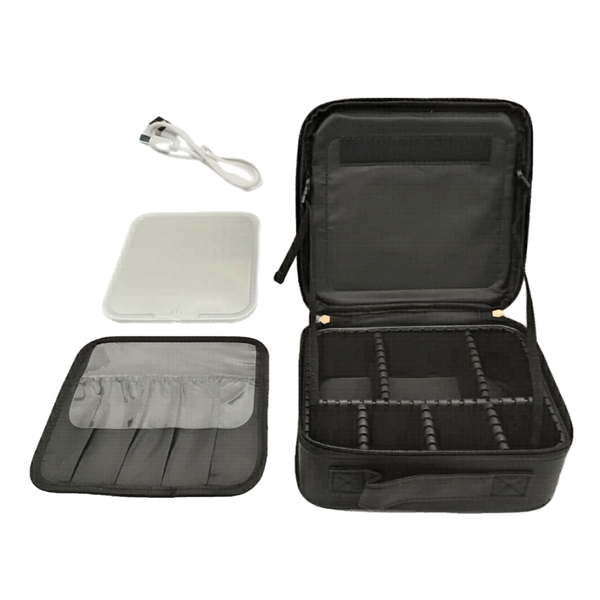 Bestby-Travel Makeup Bag with LED Mirror, Brush Holder &amp; Adjustable Divider