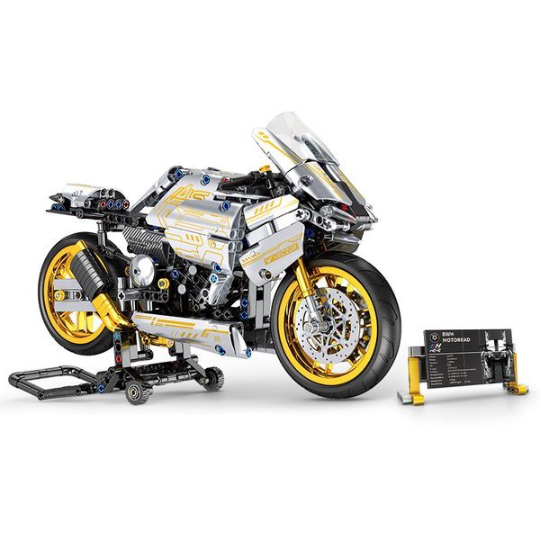 Lego-Compatible Platinum BMW Motorcycle Building Blocks - Technic Assembly