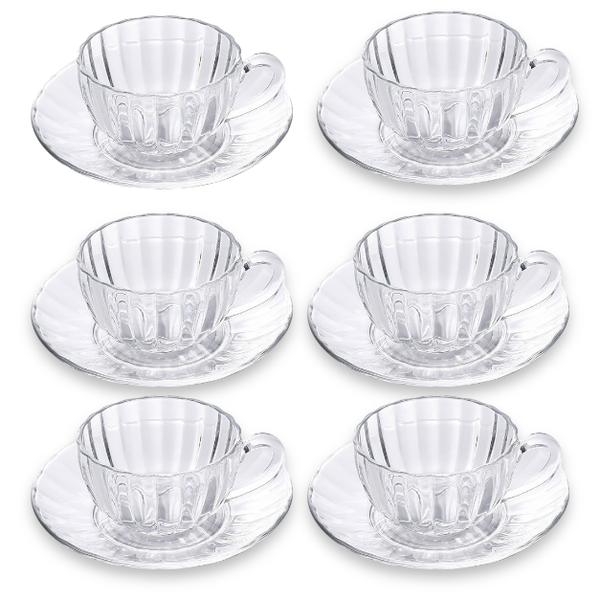 Pumpkin Glass Tea Cups &amp; Saucers Set of 6 Piece Cup and 6 Piece Saucer